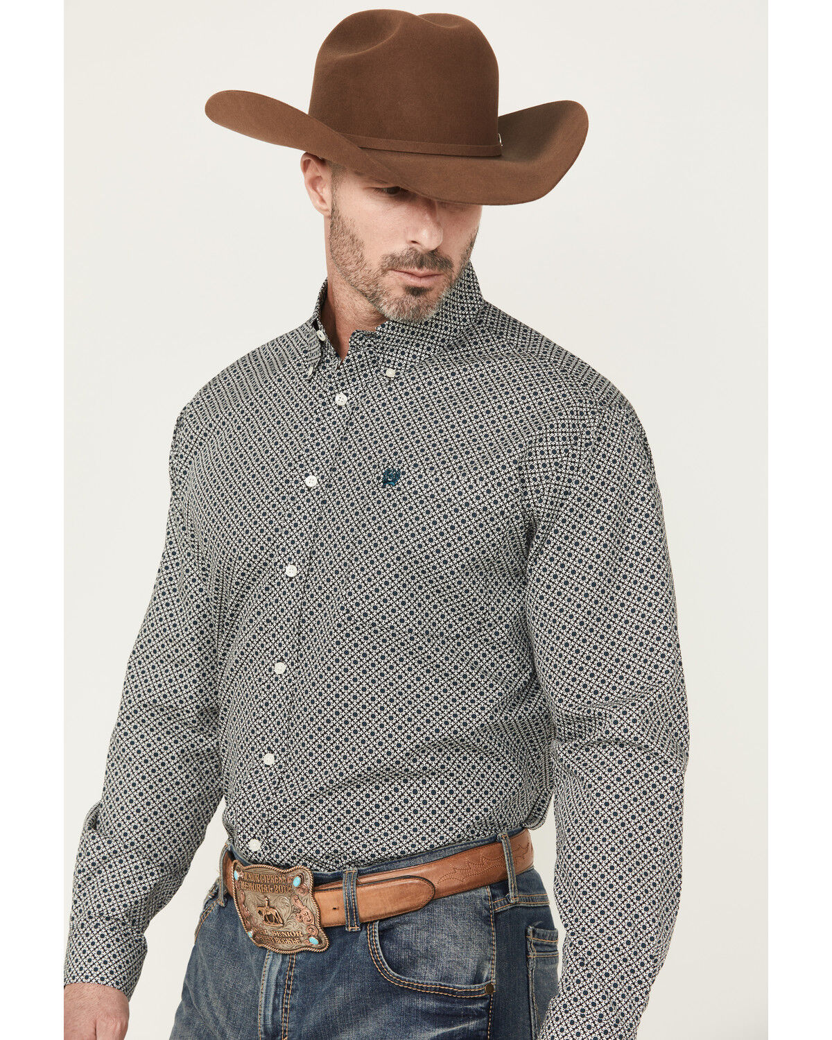 Image #2 - Cinch Men's Medallion Print Long Sleeve Button-Down Western Shirt, Cream, hi-res