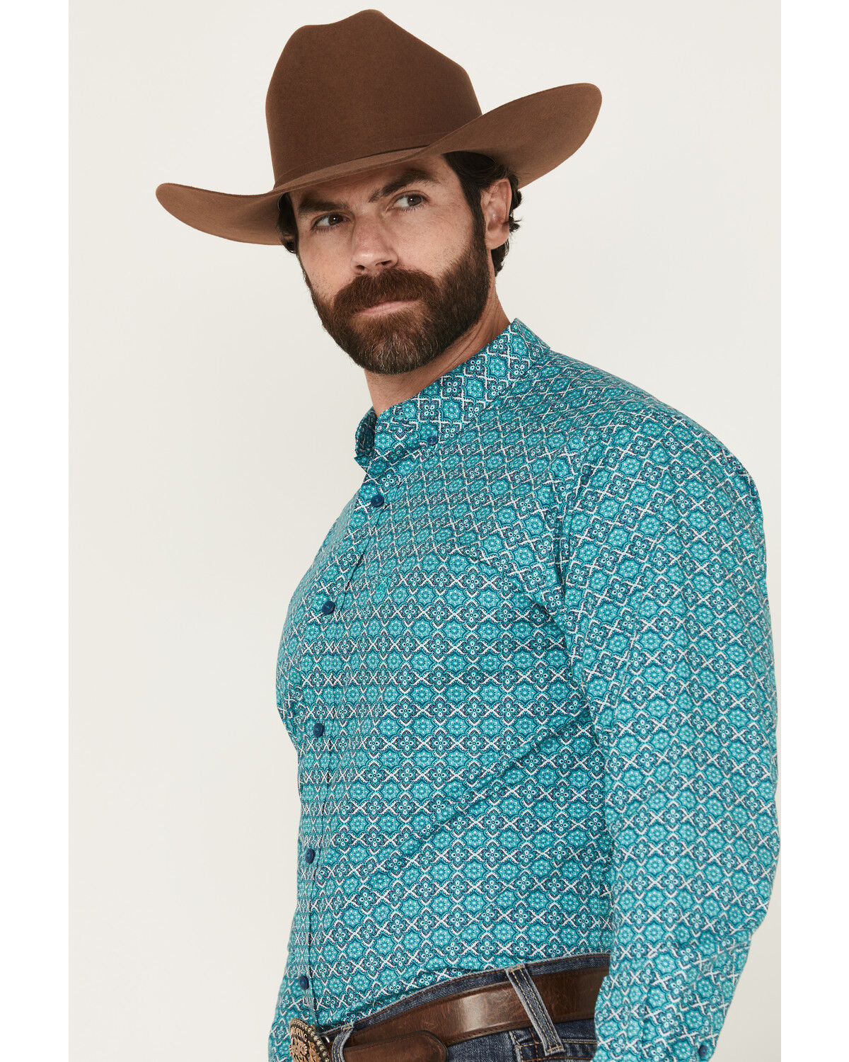 Image #2 - Ariat Men's Jordy Medallion Print Long Sleeve Button-Down Western Shirt, Turquoise, hi-res