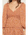 Image #3 - Yura Women's Floral Print Long Sleeve Smocked Mini Dress, Rust Copper, hi-res