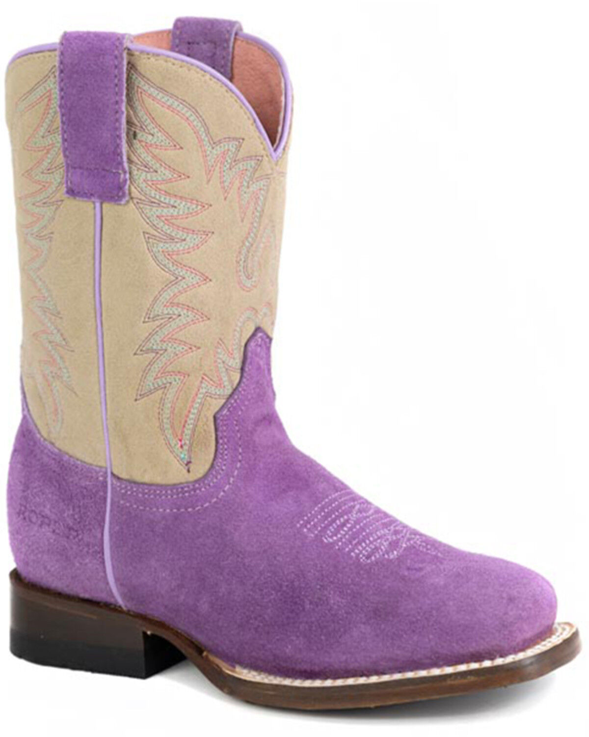 Image #1 - Roper Little Girls' Willa Suede Western Boots - Broad Square Toe, Purple, hi-res