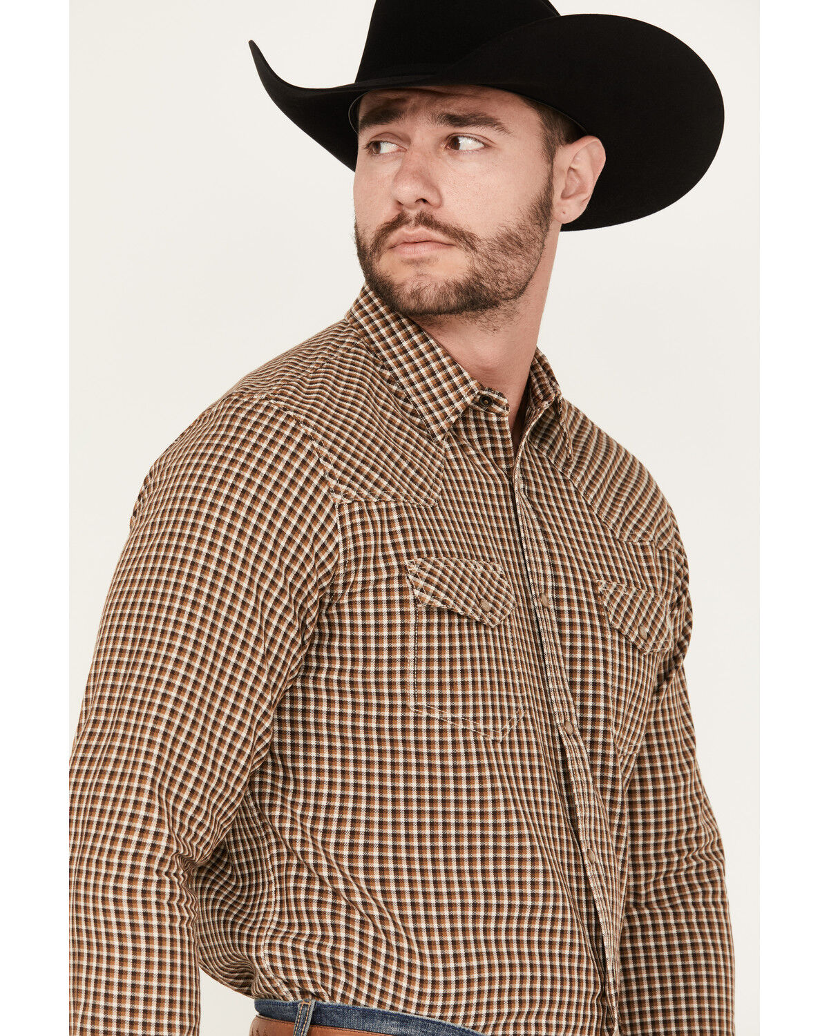Image #2 - Blue Ranchwear Men's Dickens Plaid Print Long Sleeve Snap Shirt, Bronze, hi-res