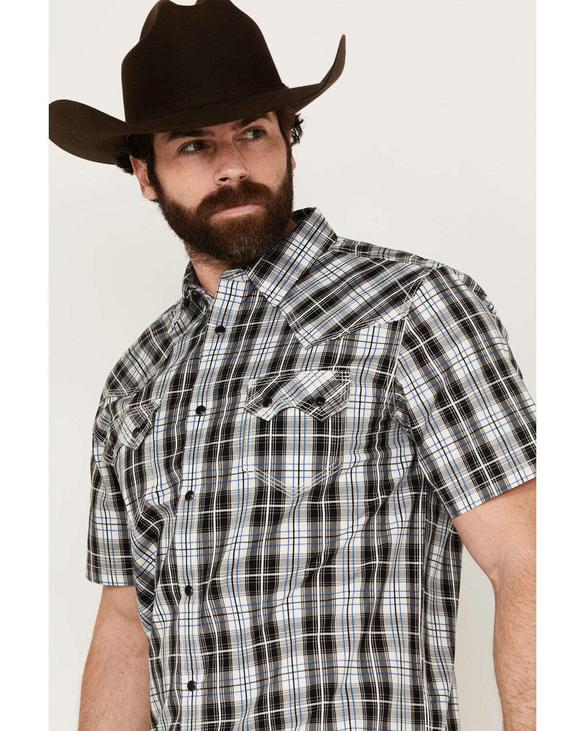 Image #2 - Moonshine Spirit Men's Macho Plaid Print Short Sleeve Snap Western Shirt, White, hi-res