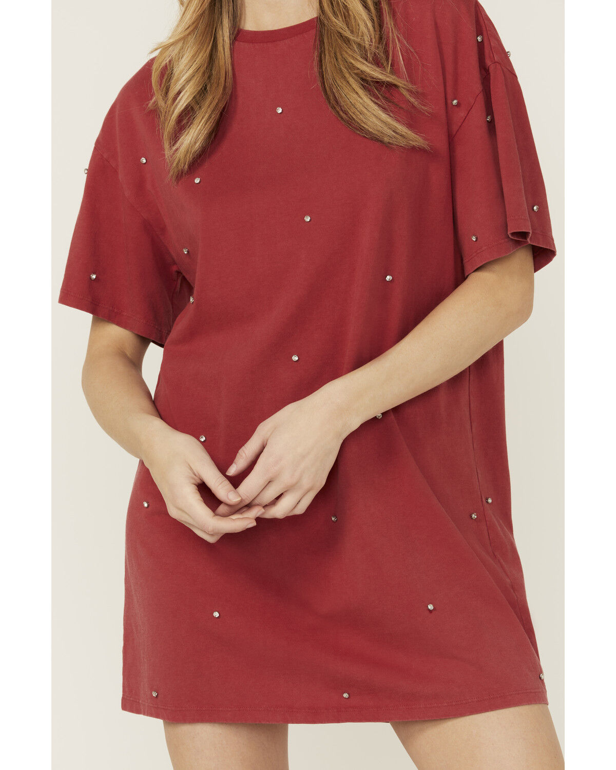 Image #3 - Rock & Roll Denim Women's Rhinestone Short Sleeve T-Shirt Mini Dress, Red, hi-res