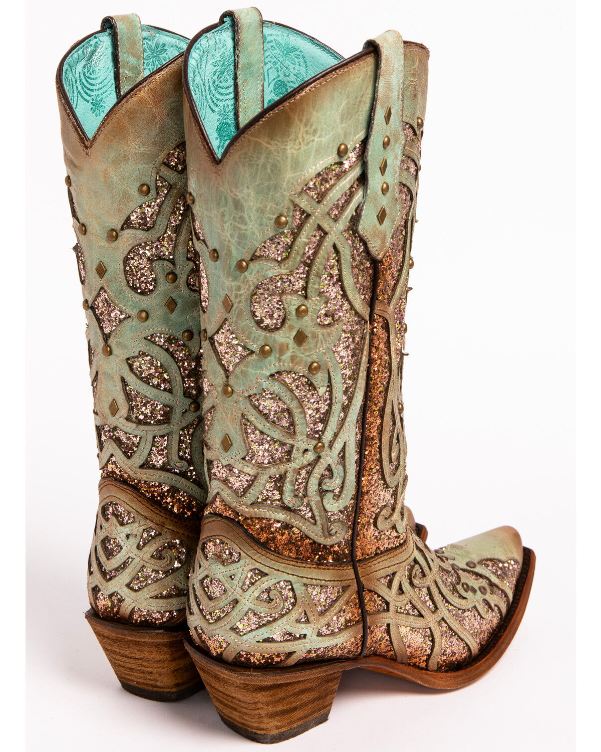Image #7 - Corral Women's Mint Glitter Inlay Western Boots - Snip Toe, Green, hi-res