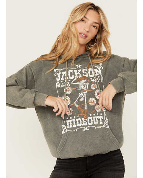 Youth in Revolt Women's Jackson Skeleton Graphic Hoodie , Charcoal, hi-res