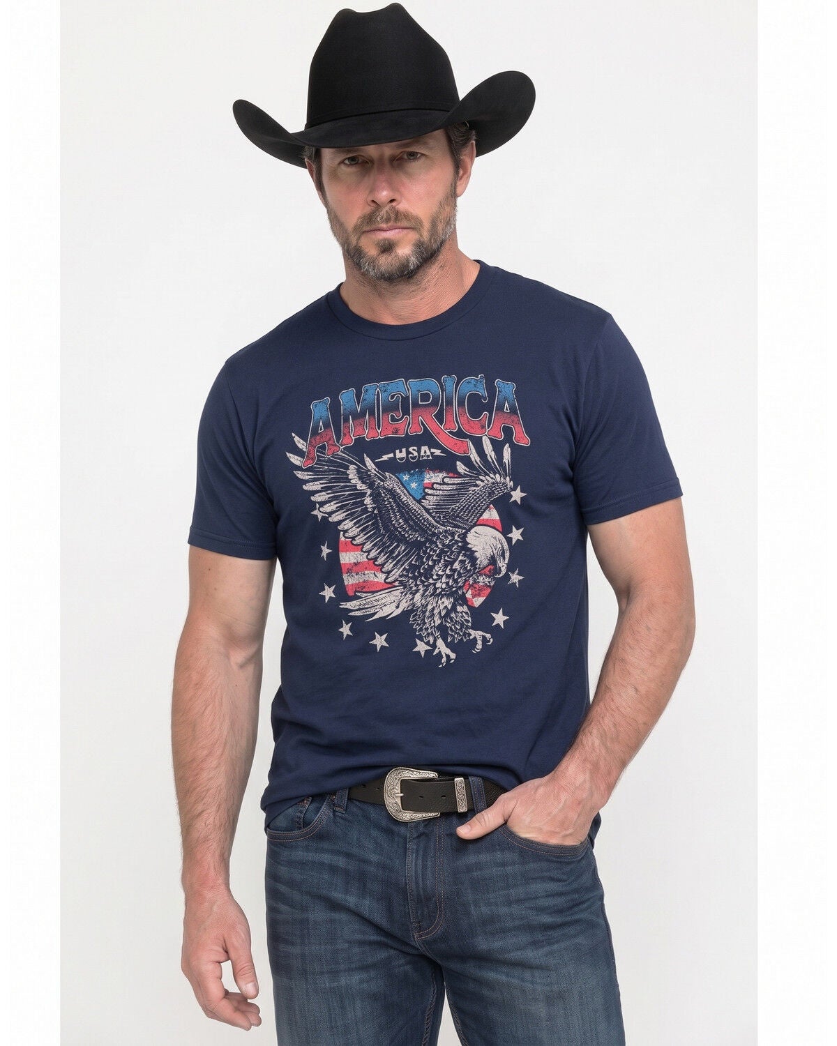 Americana Men's America Eagle Rock Short Sleeve Graphic T-Shirt, Navy, hi-res