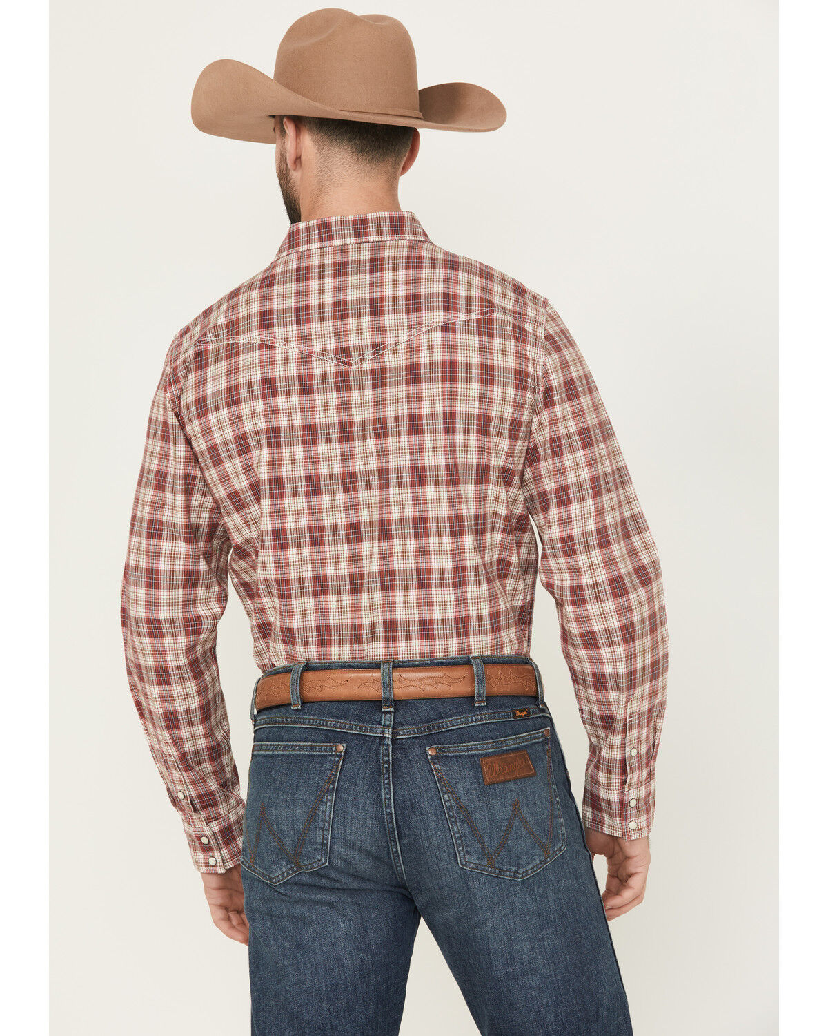 Image #4 - Blue Ranchwear Men's Mojave Plaid Print Long Sleeve Snap Western Shirt, Red, hi-res
