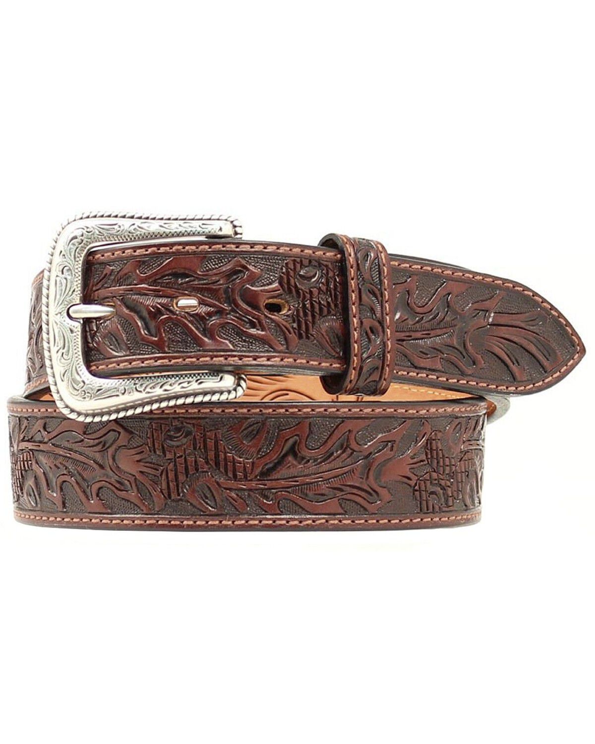 Image #1 - Nocona Tooled Leather Belt, Brown, hi-res