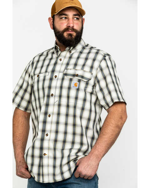 Carhartt Men's Plaid Print Rugged Flex Rigby Short Sleeve Work Shirt , Grey, hi-res
