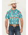 Image #1 - Panhandle Men's Boot Barn Exclusive TEK Southwestern Print Short Sleeve Performance Western Shirt, Turquoise, hi-res