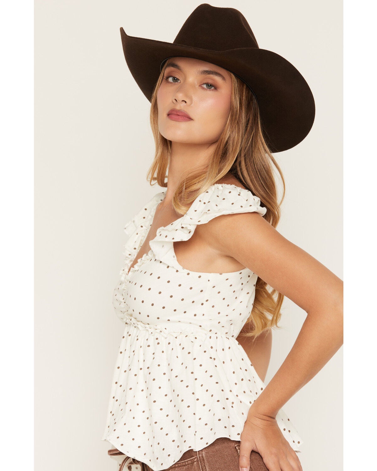 Image #2 - Cleo + Wolf Women's Polka Dot Flutter Sleeve Peplum Top, Ivory, hi-res