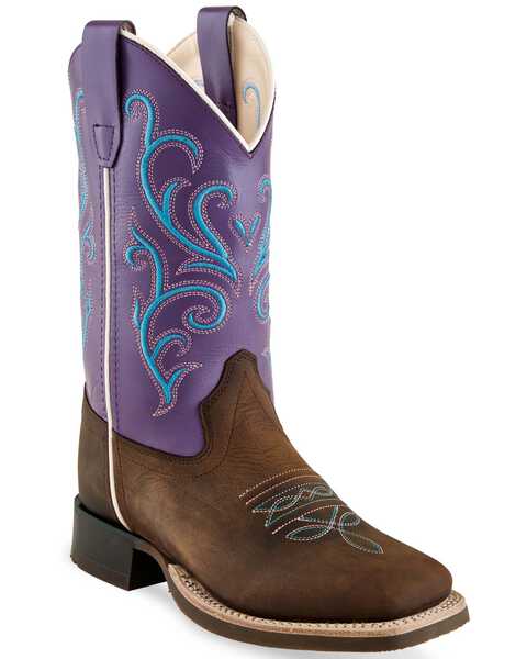 Old West Girls' Western Boots - Square Toe, Brown, hi-res