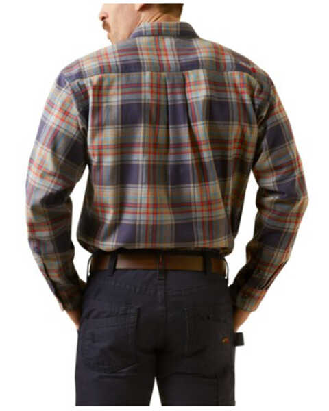 Image #2 - Ariat Men's FR Kane Plaid Print Long Sleeve Button-Down Work Shirt , Navy, hi-res