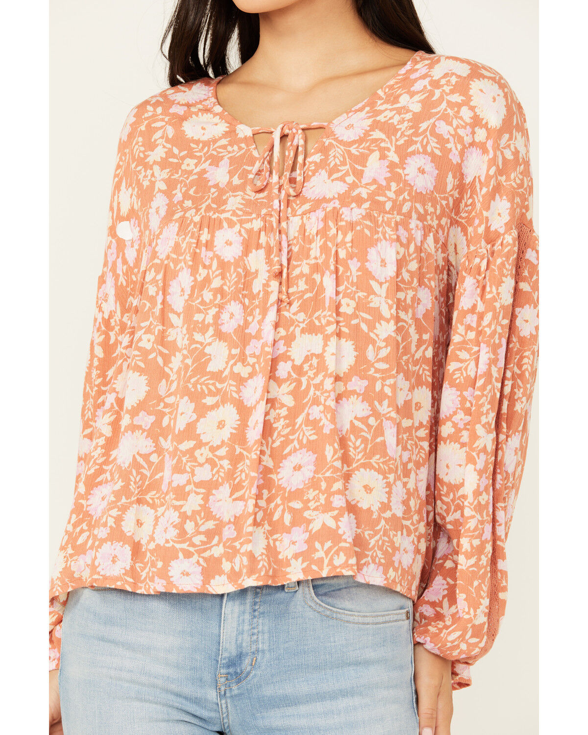 Image #3 - Sadie & Sage Women's With Love Floral Peasant Top, Coral, hi-res