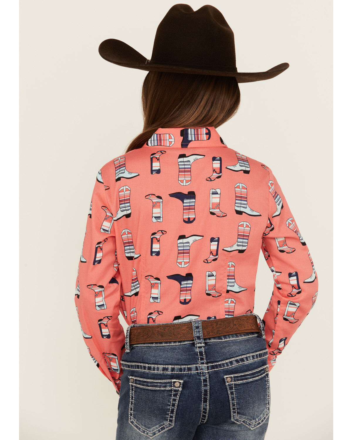 Image #4 - Cruel Girl Girls' Boot Print Long Sleeve Pearl Snap Western Shirt, Coral, hi-res