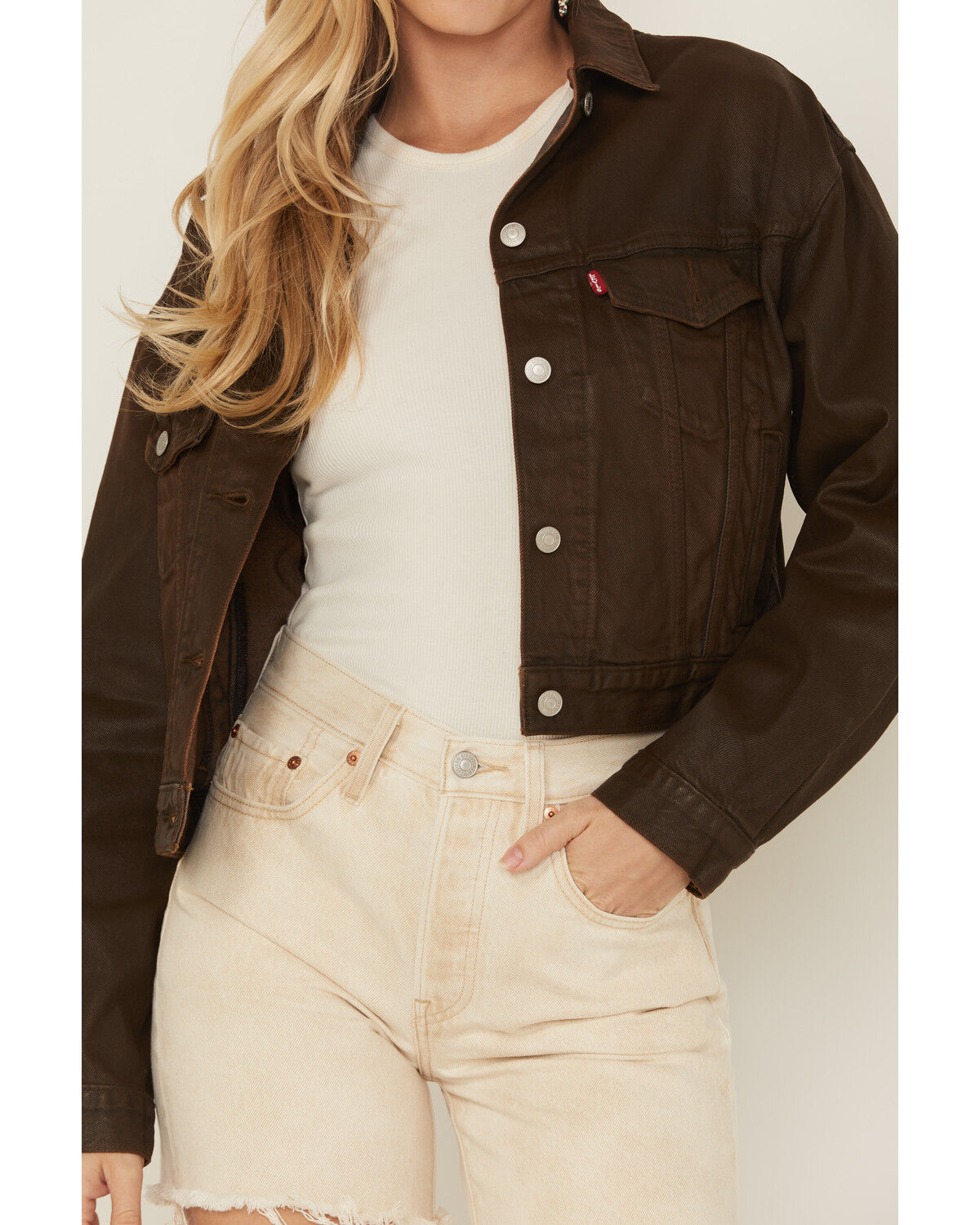 Image #3 - Levis' Women's 90s Pay Day Coated Denim Jacket, Brown, hi-res
