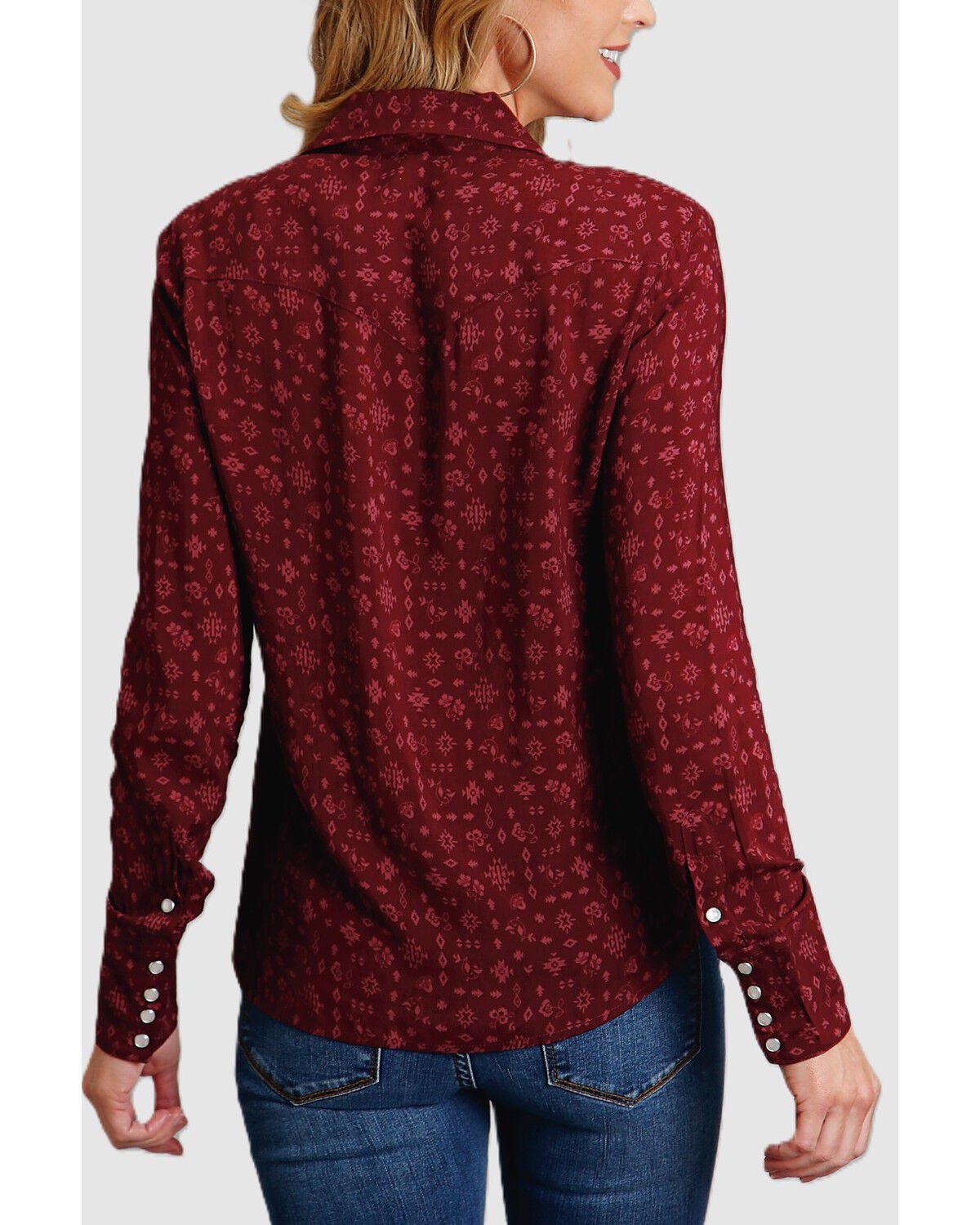 Image #2 - Stetson Women's Western Ditsy Printed Long Sleeve Snap Western Shirt, Wine, hi-res