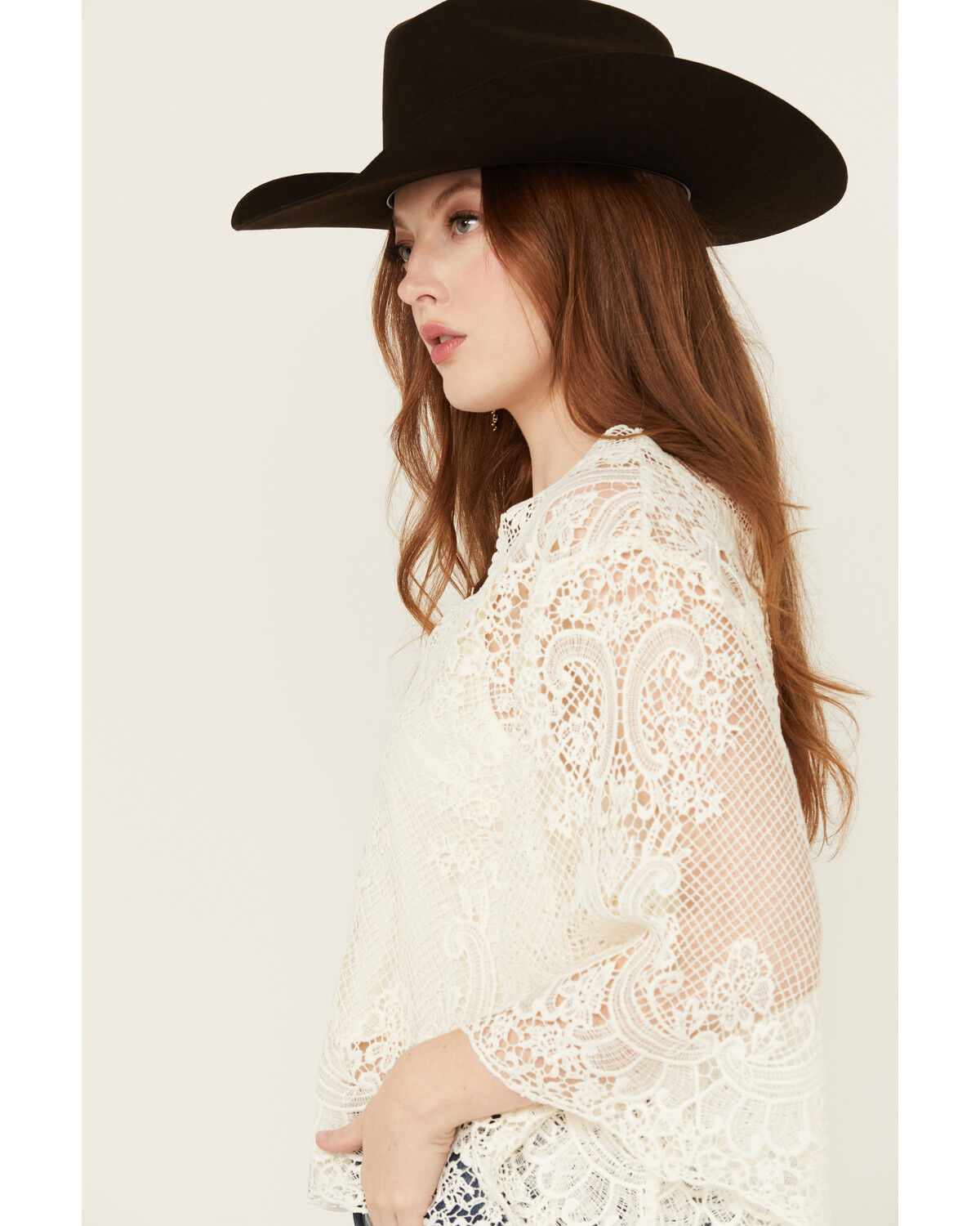 Image #3 - Miss Me Women's Paisley Embroidered Long Sleeve Blouse, Cream, hi-res