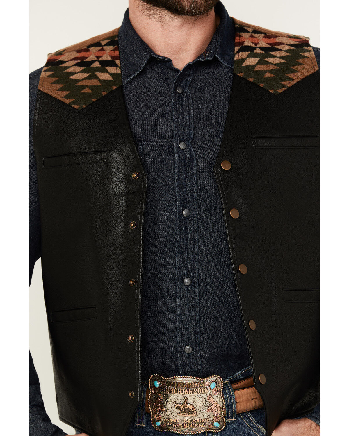Image #3 - Moonshine Spirit Men's Alamo Southwestern Print Snap Vest, Black, hi-res