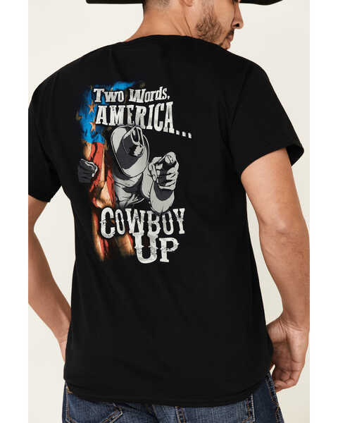 Image #4 - Cowboy Up Men's Two Words America Short Sleeve Graphic T-Shirt , Black, hi-res