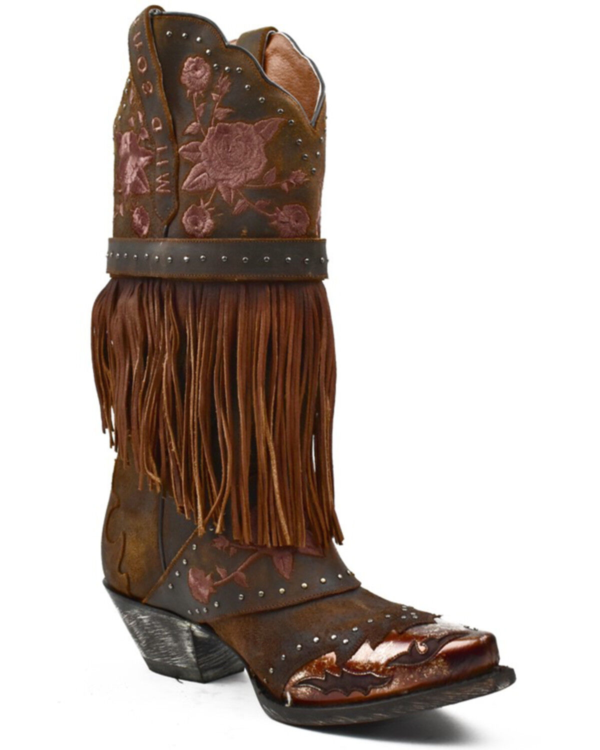Image #1 - Dan Post Women's Bed of Roses Fringe Embroidered Western Boot - Snip Toe, , hi-res