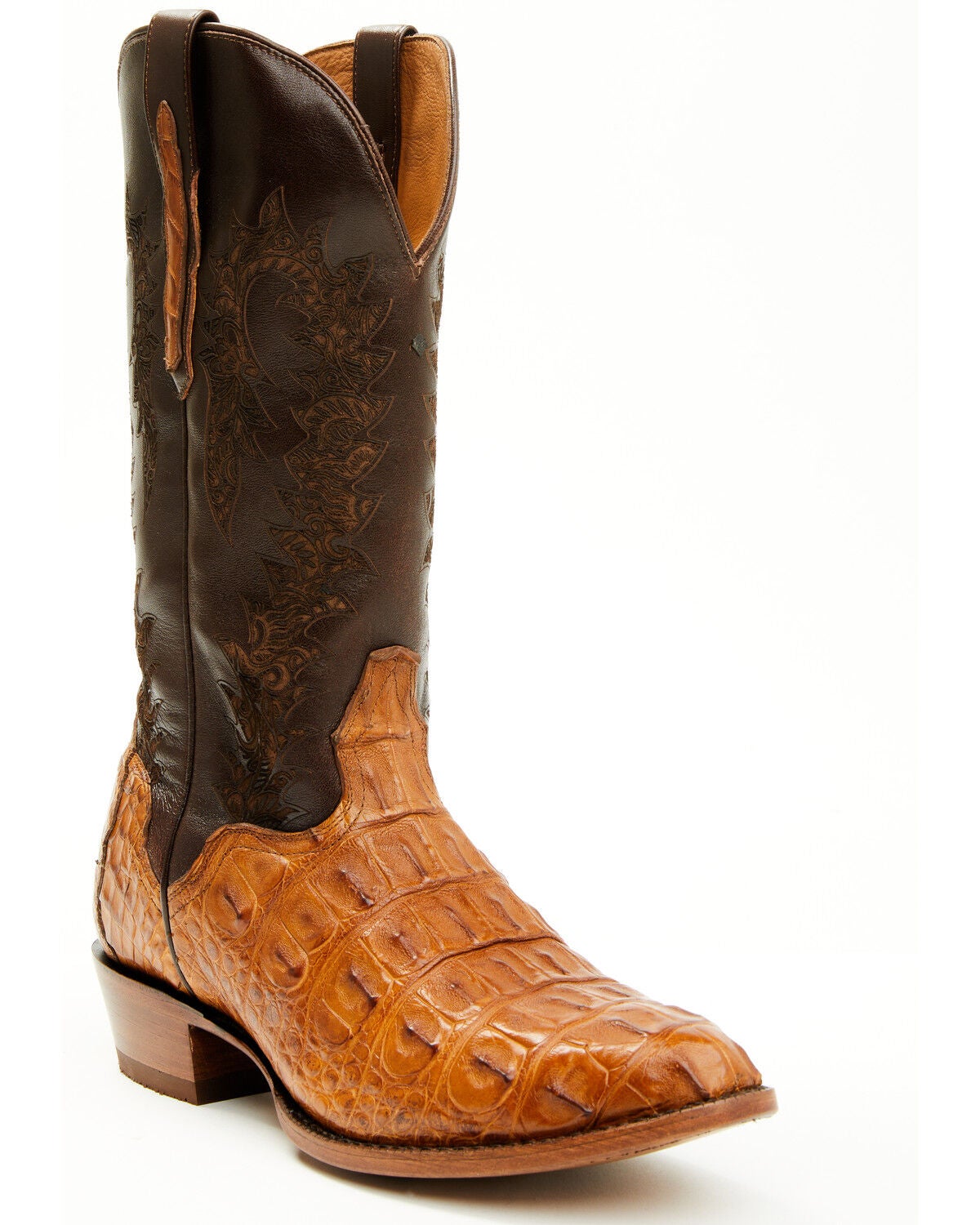 El Dorado Men's Exotic American Alligator Western Boots - Round Toe, Brass, hi-res