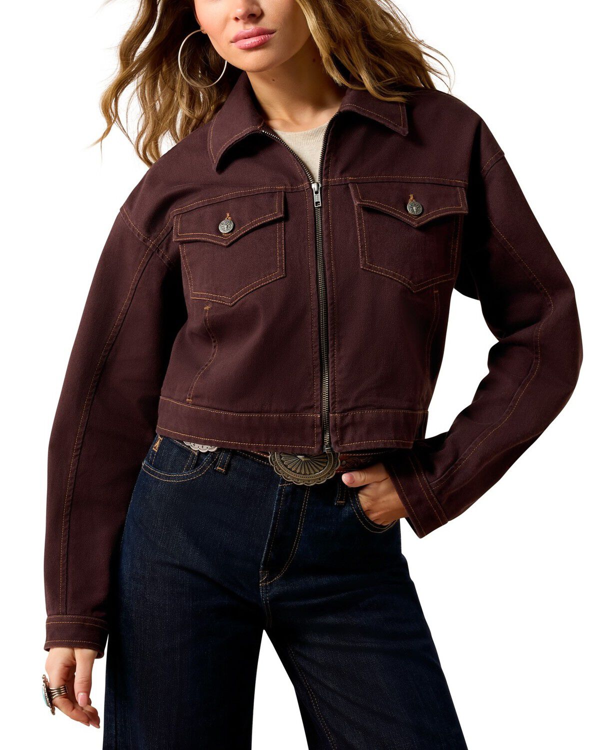 Image #1 - Ariat Women's Cavalry Long Sleeve Woven Top, Purple, hi-res