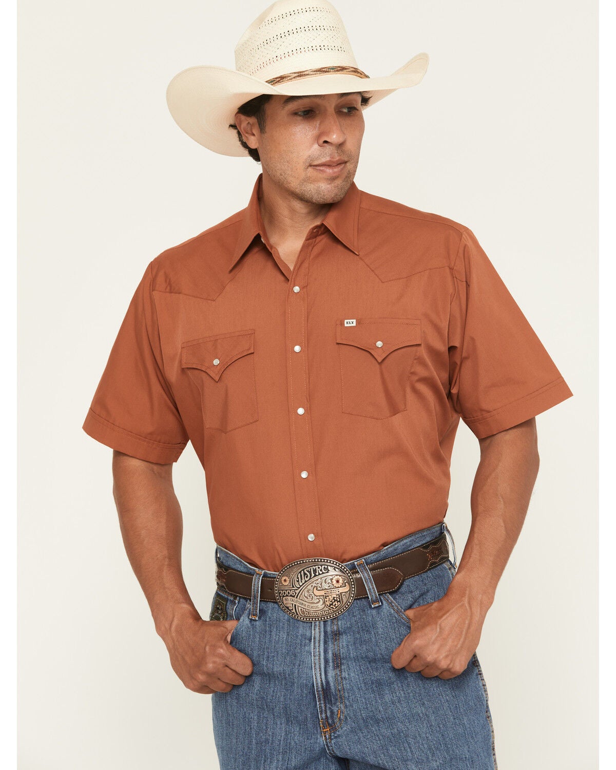 Image #1 - Ely Walker Men's Boot Barn Exclusive Solid Short Sleeve Snap Western Shirt - Big, , hi-res
