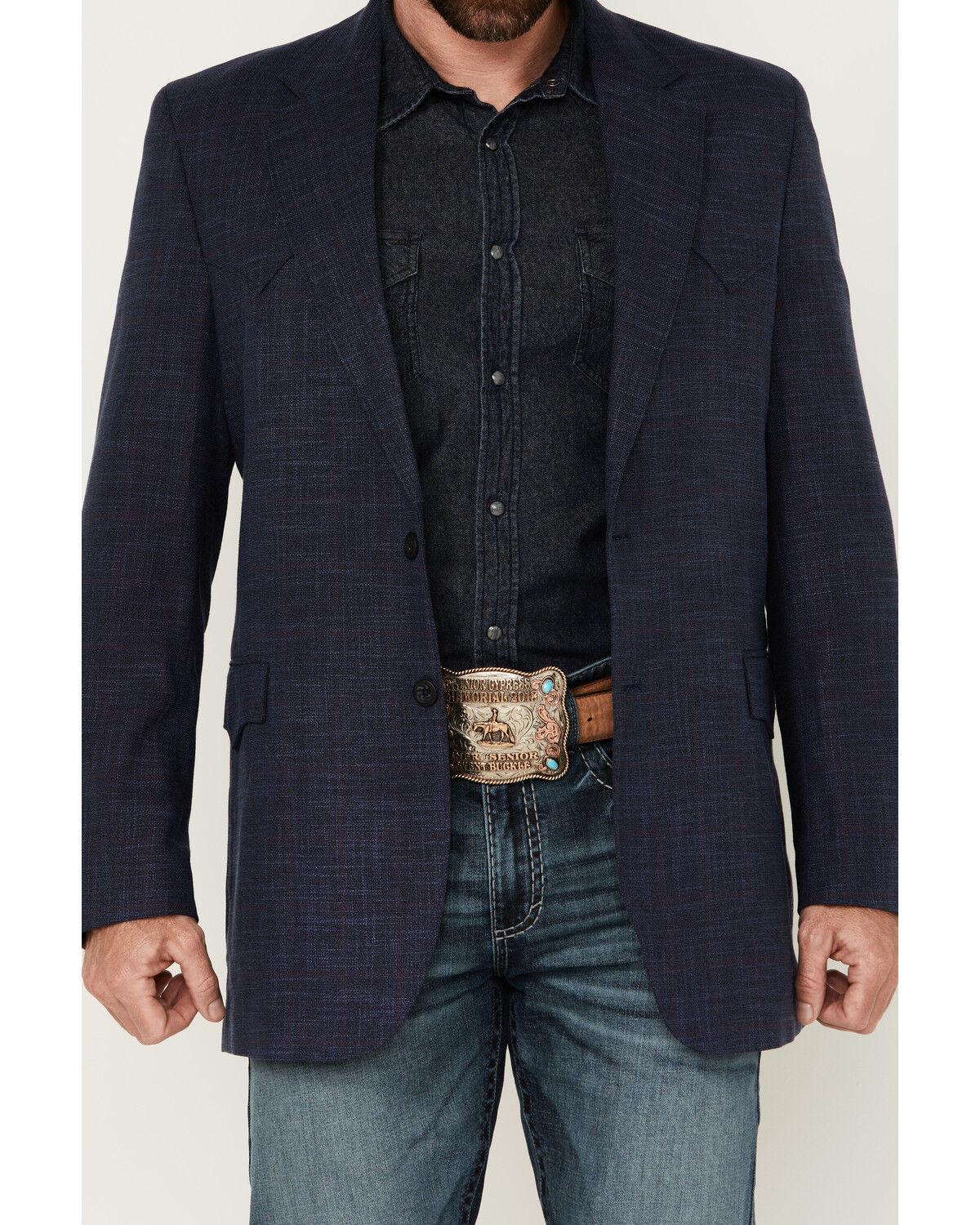 Image #3 - Circle S Men's Plaid Print Western Sportcoat - Big, Navy, hi-res