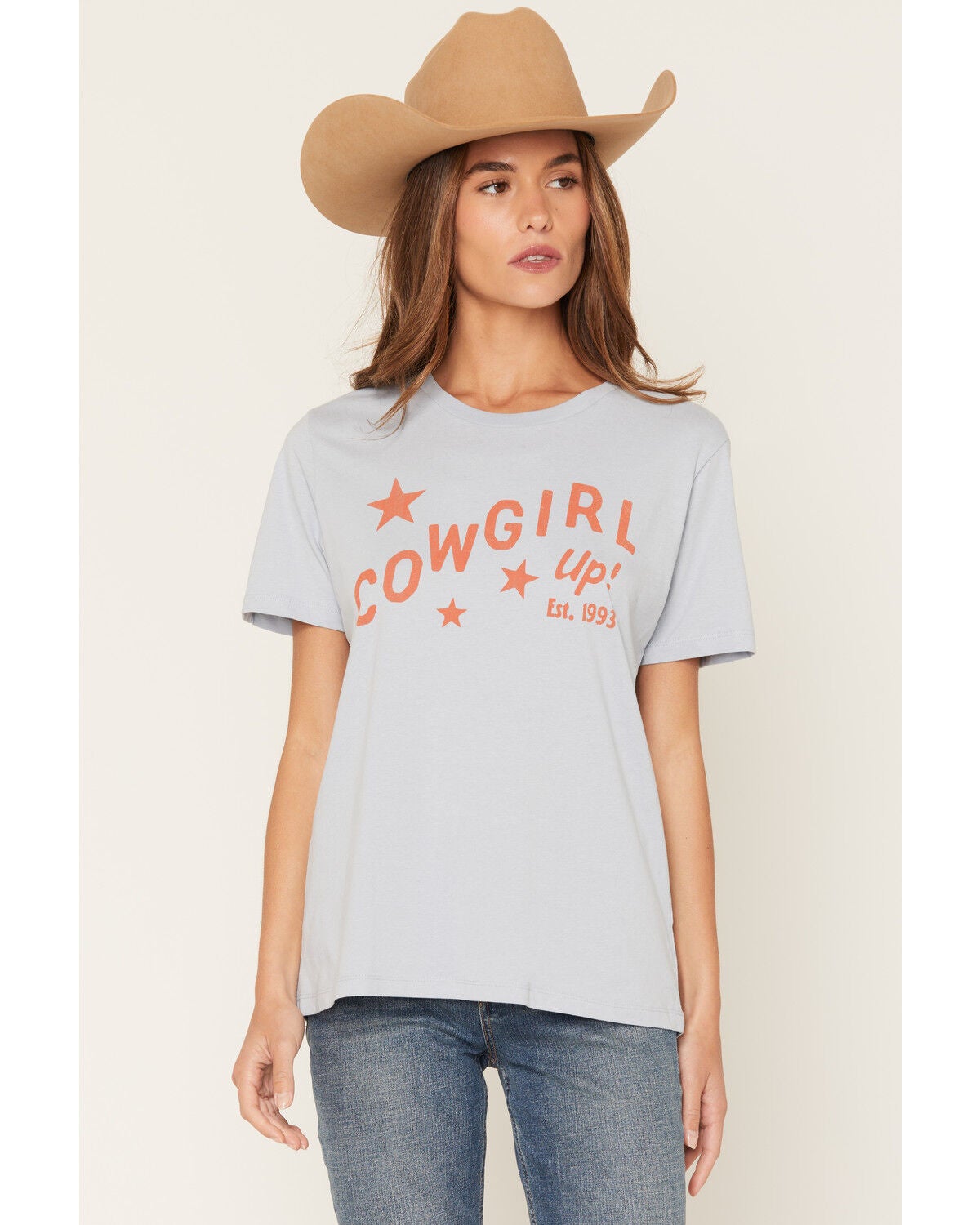 Image #1 - Cowgirl Up Women's Logo Star Short Sleeve Graphic Tee, Blue, hi-res