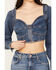 Image #4 - Shyanne Women's Medium Wash Denim Cropped Long Sleeve Corset Top, Dark Medium Wash, hi-res