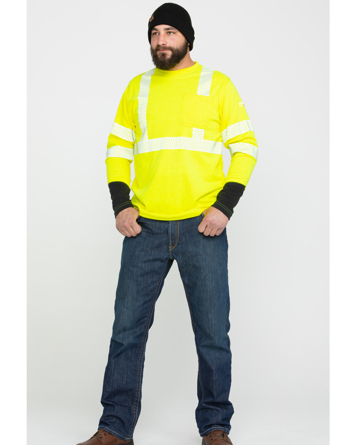 Image #6 - Ariat Men's FR Crew Hi-Vis Long Sleeve Work Shirt, Yellow, hi-res