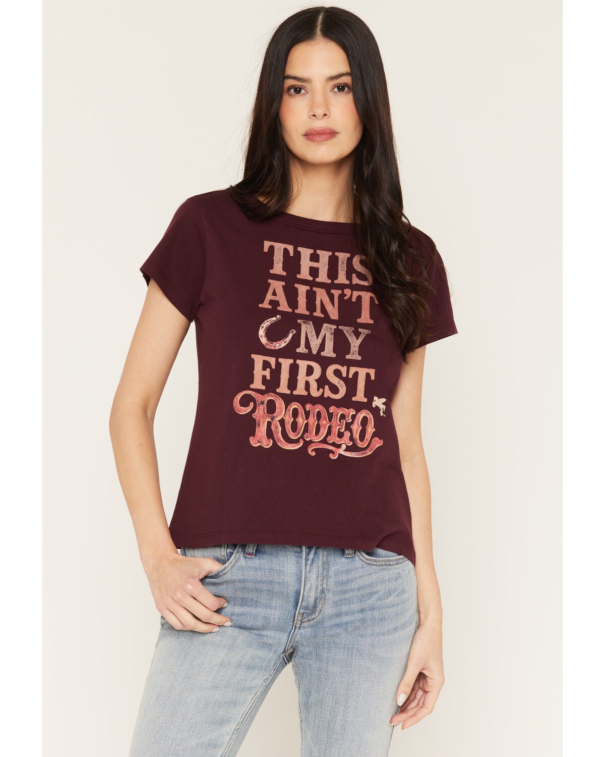 Idyllwind Women's This Ain't My First Rodeo Short Sleeve Graphic Tee, Wine, hi-res