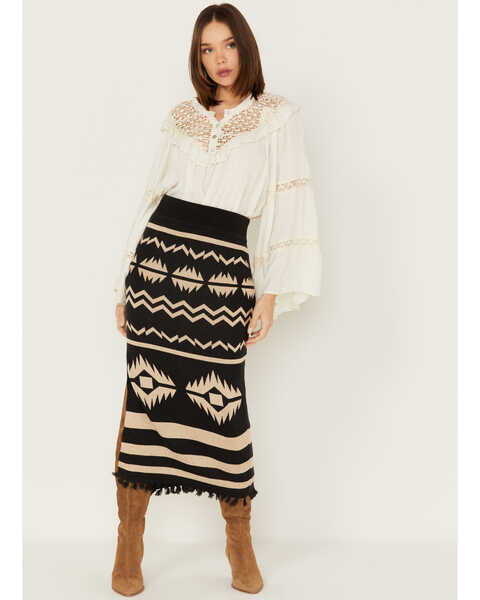 Tasha Polizzi Women's Southwestern Knit Sherwood Midi Sweater Skirt, Black/white, hi-res