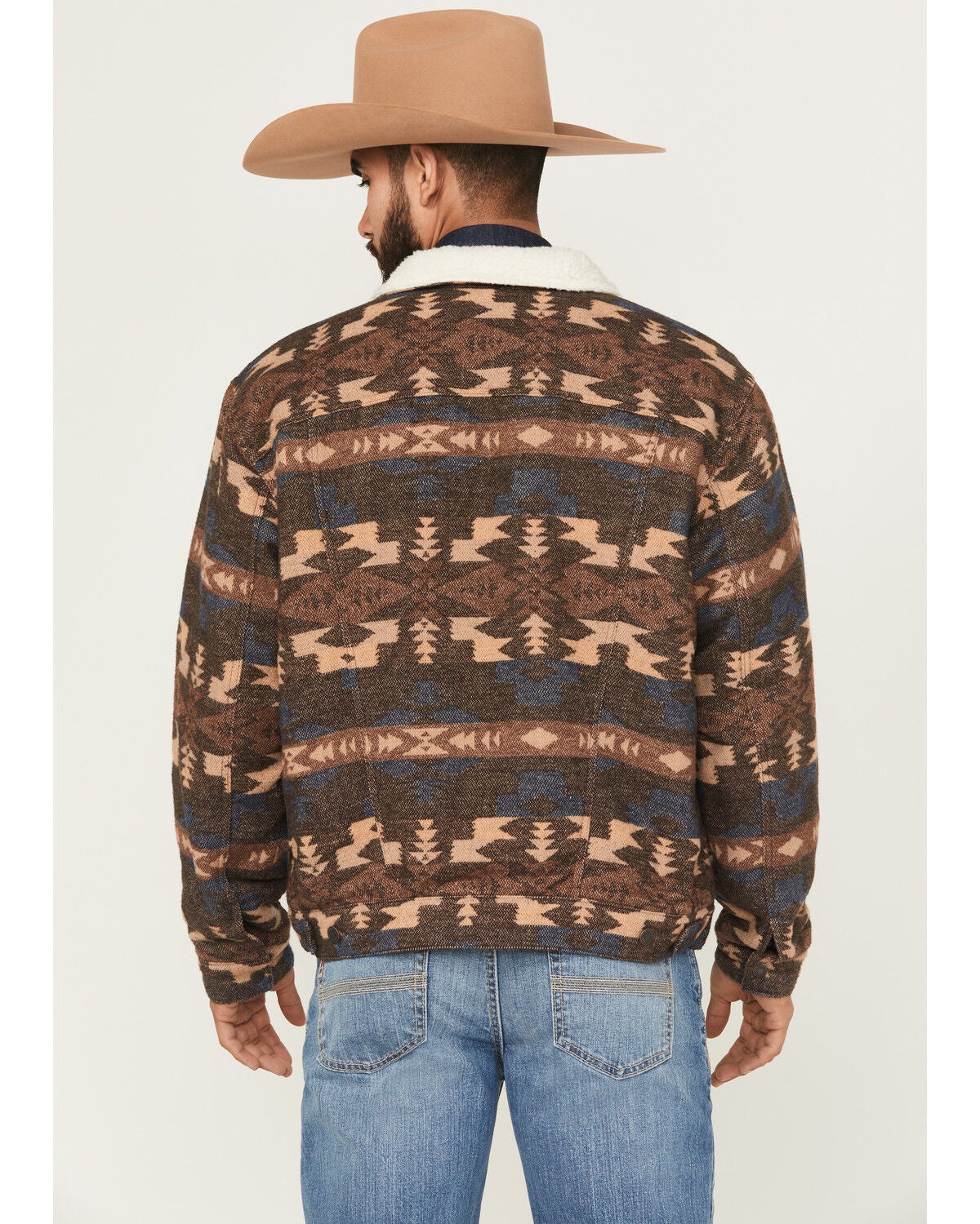 Image #4 - Wrangler Men's Southwestern Print Sherpa Lined Trucker Jacket, Brown, hi-res