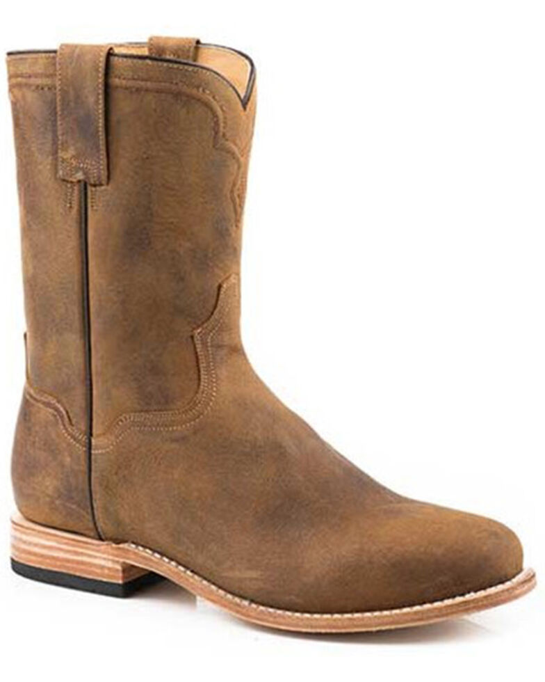Stetson Men's Puncher Oiled Vamp Western Roper Boots - Round Toe , Brown, hi-res