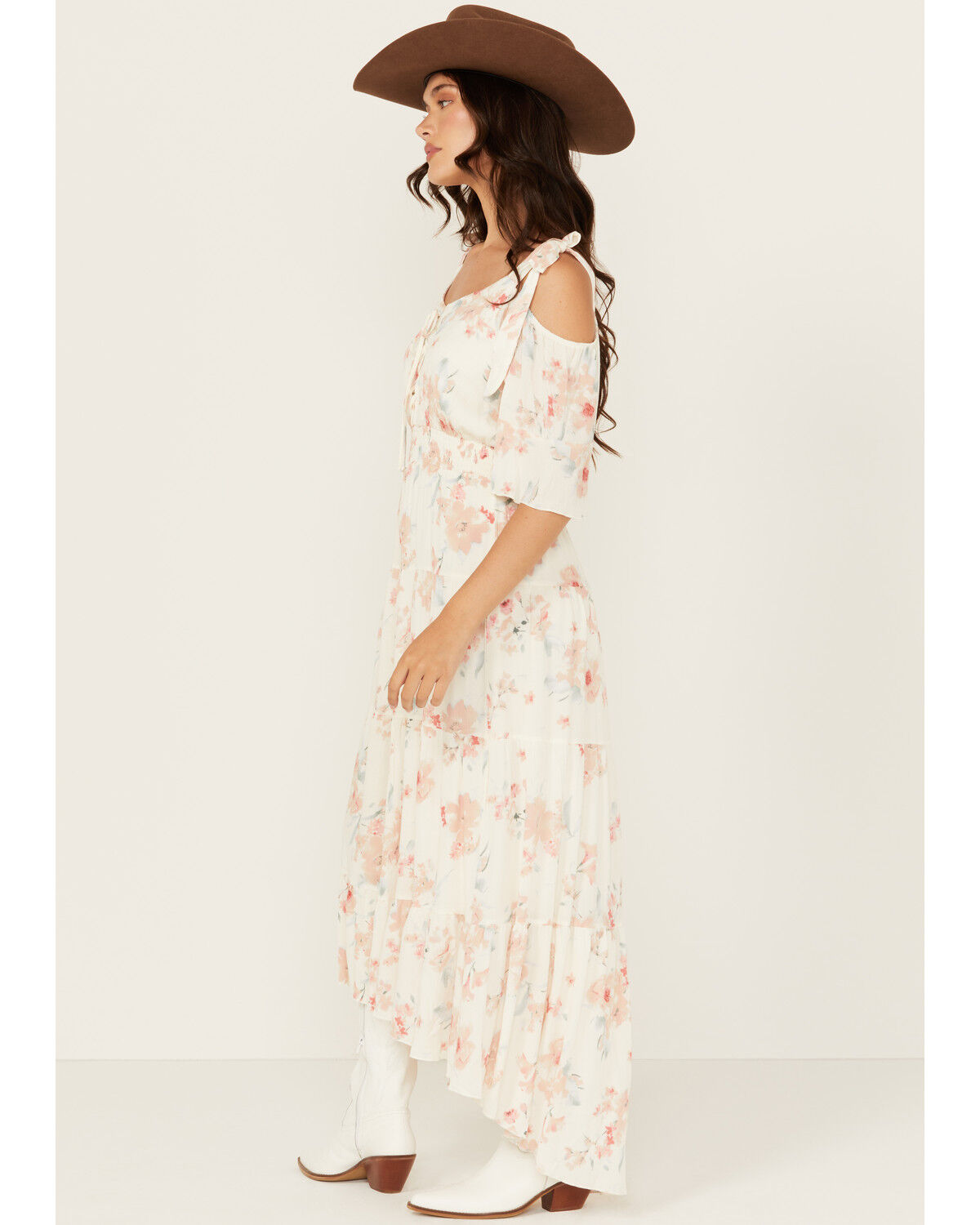 Image #2 - Wild Moss Women's Floral Print Cold Should High-Low Dress, Ivory, hi-res