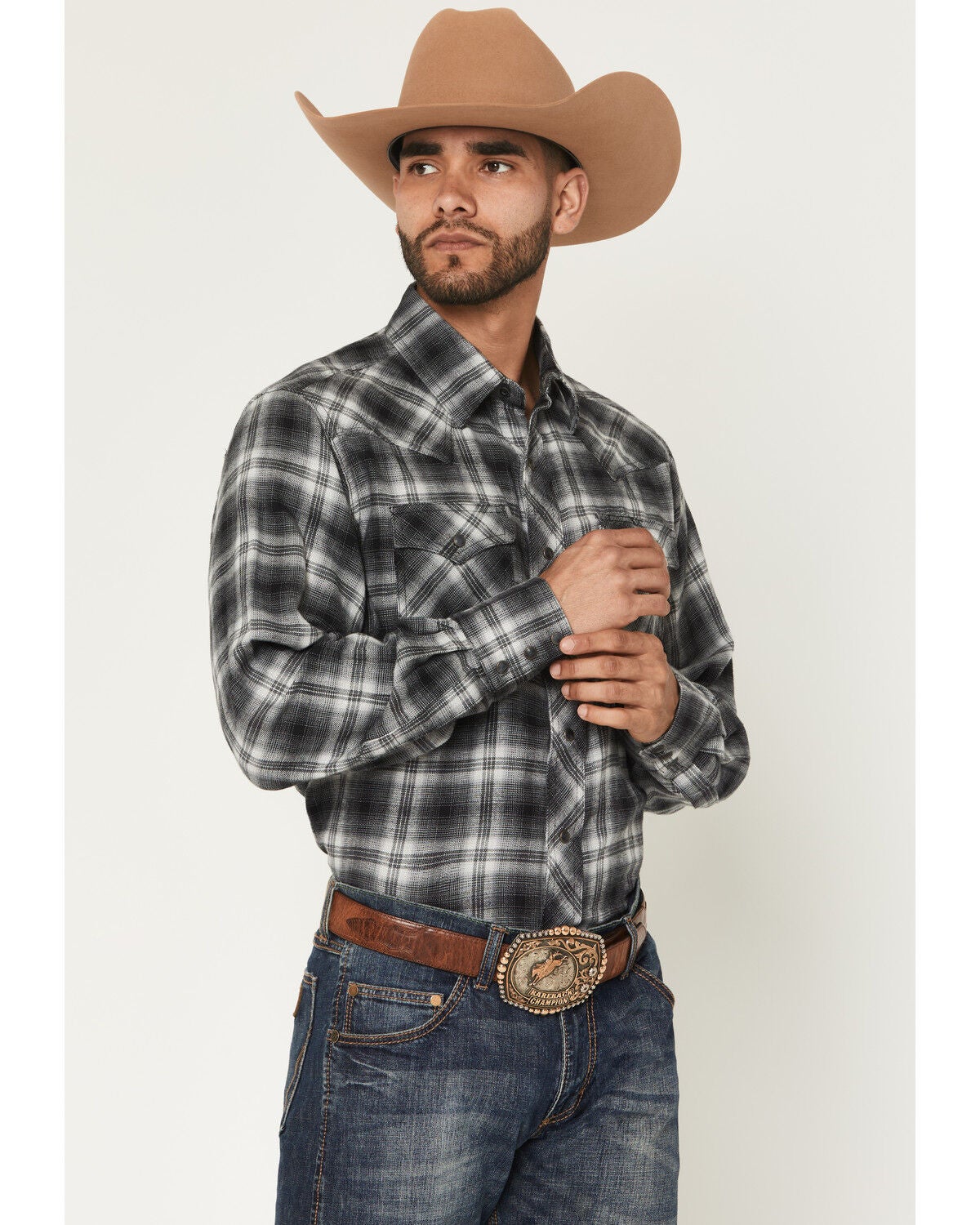 Image #1 - Wrangler Men's Plaid Print Long Sleeve Snap Flannel Shirt, , hi-res