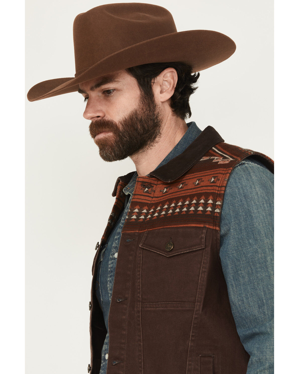 Image #2 - Cody James Men's Iroquois Southwestern Trucker Vest, Brown, hi-res