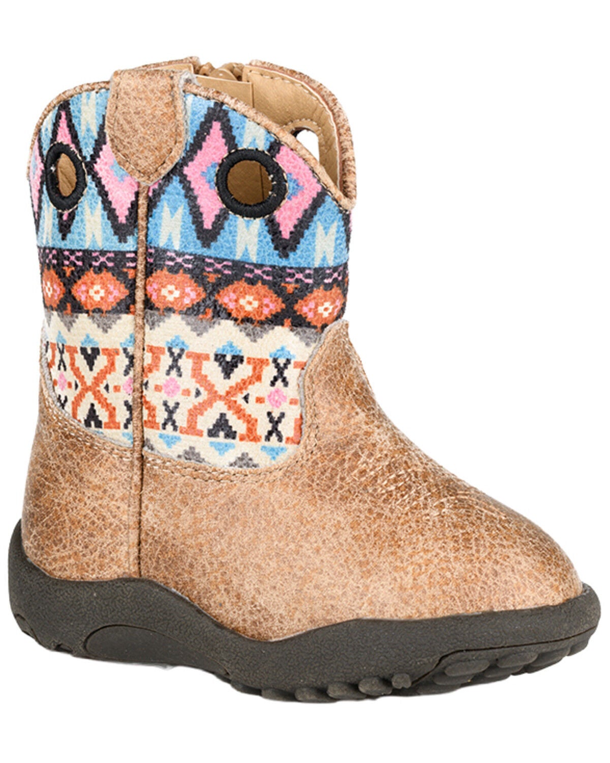 Roper Infant Girls' Willow Southwestern Western Boots - Round Toe, Tan, hi-res