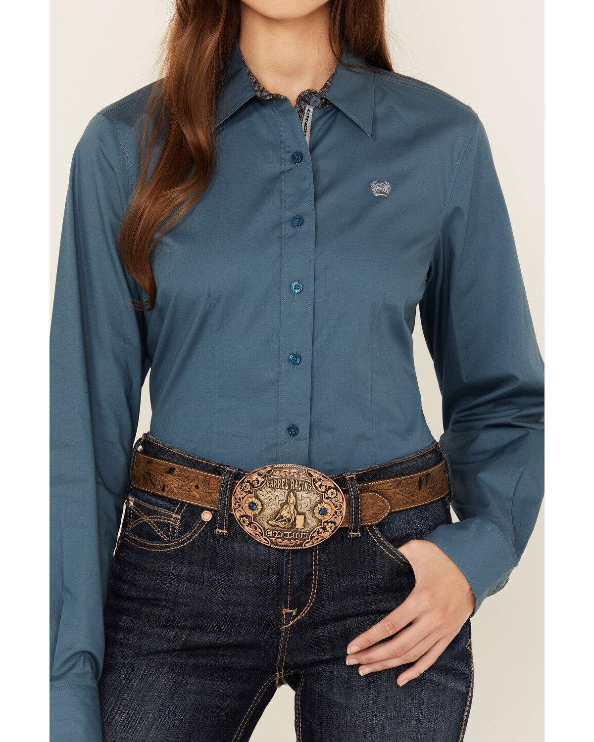 Image #3 - Cinch Women's Solid Long Sleeve Button-Down Stretch Western Shirt, Teal, hi-res