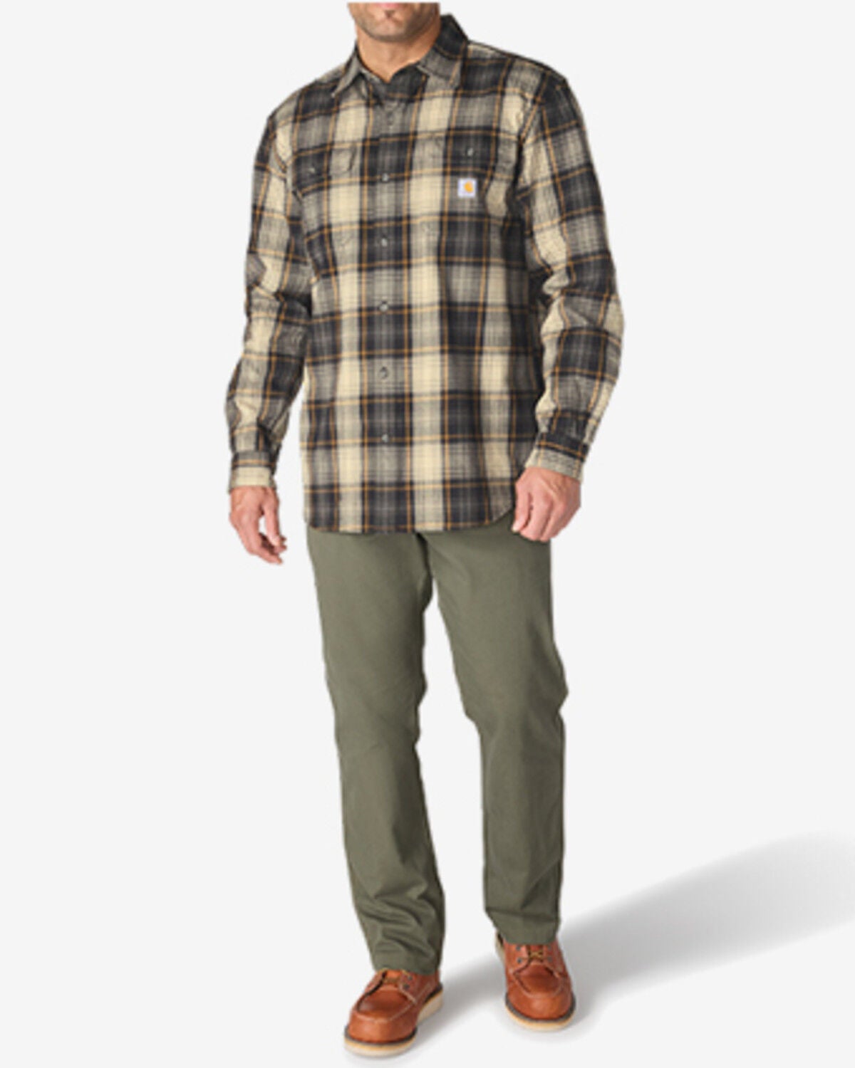 Image #1 - Carhartt Men's Hubbard Loose Fit Heavyweight Plaid Print Long Sleeve Flannel Shirt, Black, hi-res