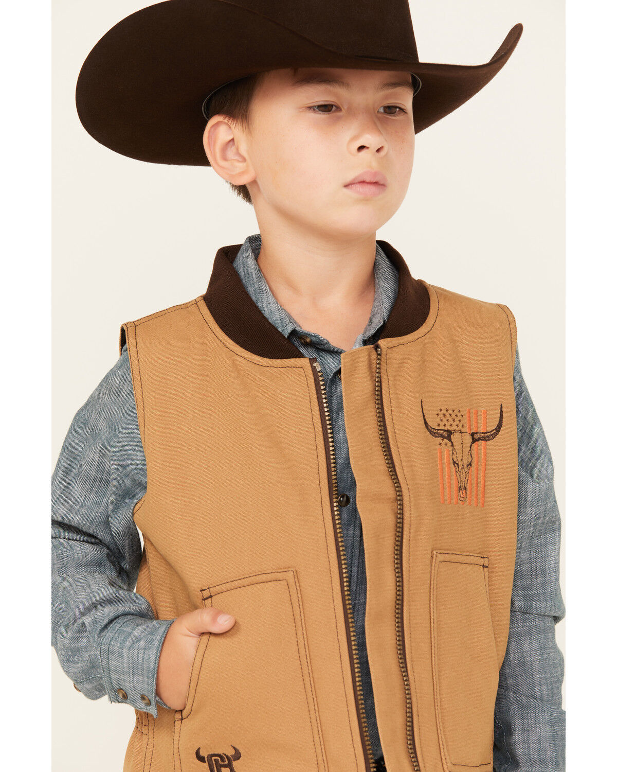 Image #2 - Cowboy Hardware Boys' Flag Skull Canvas Vest, , hi-res