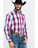 Stetson Men's Spring Ombre Plaid Button Long Sleeve Western Shirt , Red, hi-res