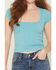 Image #3 - Fornia Women's Lace Trim Printed Short Sleeve Cropped Top, Blue, hi-res