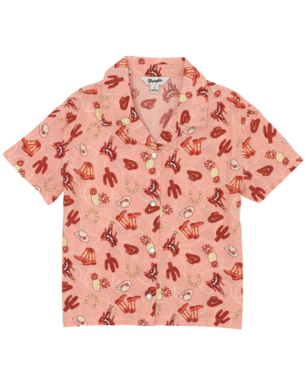 Image #1 - Wrangler Girls' Conversation Print Short Sleeve Snap Western Shirt, Pink, hi-res