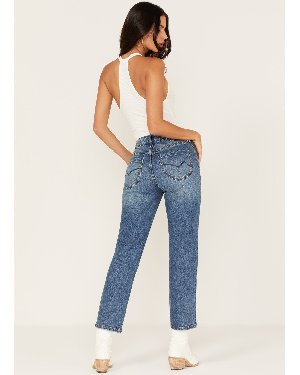Image #3 - Cleo + Wolf Women's High Rise Straight Dark Wash Denim Jeans, Dark Medium Wash, hi-res