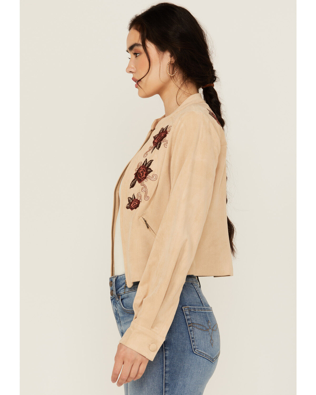 Image #2 - Shyanne Women's Embroidered Faux Suede Jacket, Tan, hi-res