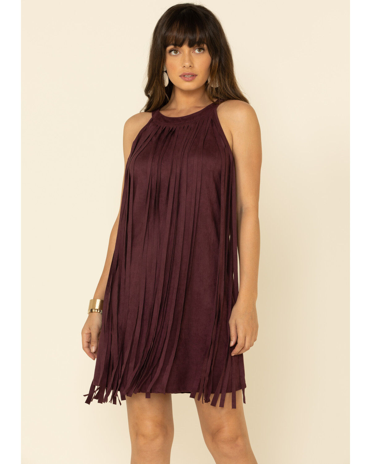burgundy fringe dress