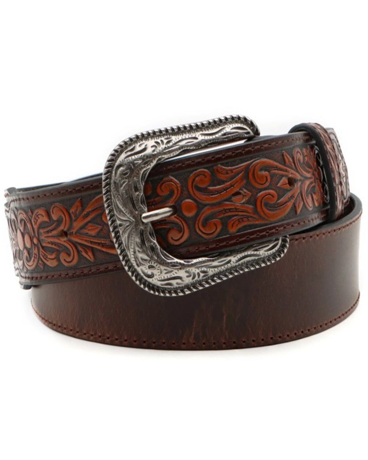 Image #1 - Cody James Men's Floral Tooled Leather Belt, Brown, hi-res